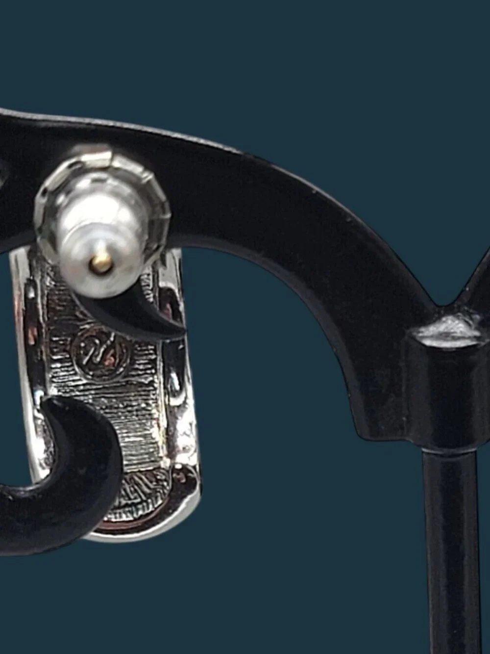 Swan Signed Swarovski Half Hoop Post Earrings Vintage Colorless Crystal Paved